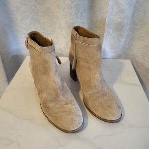 Tory Burch Sofia Women Ankle Suede Ankle Boots, Size 9M, Color Perfect Sand